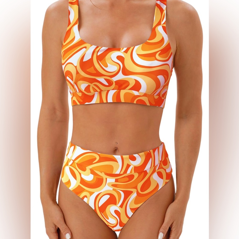 Two Piece High Waisted Bikini Women’s Size XXXL Orange Tankini NWOT